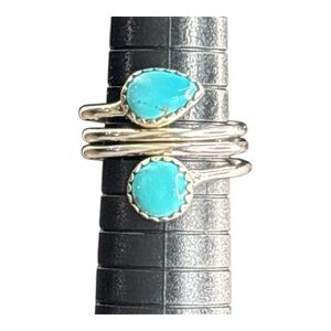 925 Sterling Silver Turquoise Unique Wrap Style Ring Size 8